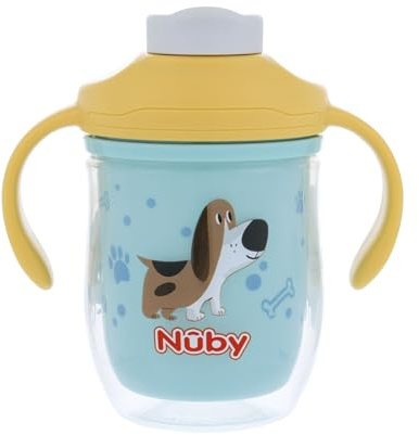 Nuby 2-in-1 Insulated Toddler Cup - 7 oz | 360° Weighted Straw and Hard Spout - Leak-Resistant - Easy Grip Handles - Dogs