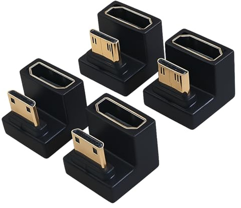 JiangZShangM 4PCS U Shape Mini HDMI to HDMI 8K Adapter, 2.1 U Förmiger Winkeladapter mit 8K@60Hz 48Gbps, Mini Winkel für Kamera Laptop Tablet Camcorder, Mini zu HDMI Adapter für stabile Übertragung