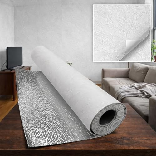 1,8 m² SXP Rouleau de revêtement mural autocollant 3D, 60 x 300 cm, panneau mural flexible, aspect pierre, imperméable et isolant thermique, papier peint pour mur et plafond, plâtre blanc WB-4001