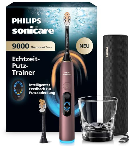 Philips Sonicare Next-Generation DiamondClean 9000 elektrische Zahnbürste - intelligentes Feedback zur Putzabdeckung, intelligente Andruckkontrolle und 21 Einstellungen, Satin-Lila, HX9214/85