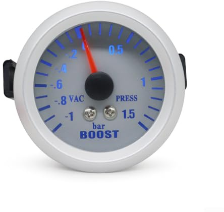 52 mm silbernes LED-Messgerät-Set zur Messung von Turbo-Druck, Vakuumpegel, Wasser- und Öltemperatur plus Spannung in 12 V Autos, weiße Farbe (Turbo Watch Bar)