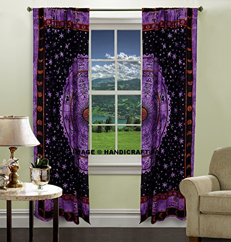 Handicraft-Palace Vorhang/Raumteiler mit indischem Astrologie-Mandala-Motiv, feiner Voile-Stoff