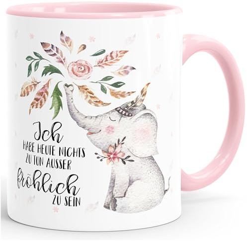 MoonWorks Kaffee-Tasse Elefant Ich habe heute nichts zu tun außer fröhlich zu sein Spruch-Tasse Geschenk-Tasse Innenfarbe Rosa unisize