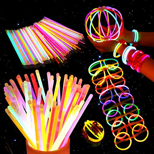 Unomor 200 Leuchtstäbe Knicklichter Party Set (7 Farben, 475 PCS) mit 275 Anschlüssen macht für Knicklichter Ketten, Dreifach Armbänder, Set für Brillen und Vieles Mehr