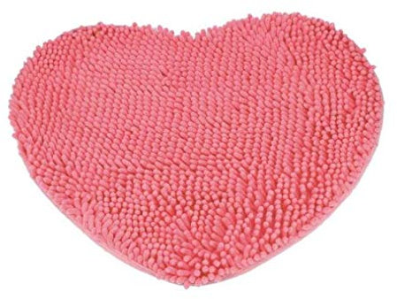 Tapis de bain en forme de cœur doux pour la cuisine, la porte et les pieds antidérapants et absorbants pour la salle de bain, la douche, le tapis shaggy rose rouge 70 x 80 cm