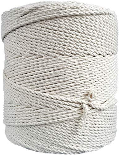 MB Cordas Makramee-Seil 3mm 400 m - Natürliche Baumwollkordel - 3PLY Starke Baumwollschnur - Makramee Traumfänger, Wandbehang, Stricken, Häkeln – Natur (Ecru, Elfenbeinweiß)