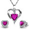 DEPHINI Schmuckset mit Halskette und Herz-Ohrringen, 925er Sterlingsilber, rosa Kristall-Ohrstecker und Anhänger, Geburtsstein, 45,7 cm lange Kette aus rhodiniertem Silber
