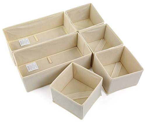 NEWSTYLE Organizador Cajones 6pcs Cajas Almacenaje Plegables de Tela Para Guardar Ropa,Cajas Organizadoras de Almacenamiento de Cajones Divisores para Sujetadores,Calcetines, Ropa Interior (Beige)