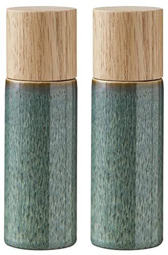 BITZ Salz- und Pfeffermühle, 2 Gewürzmühlen aus Steingut (Salzmühle + Pfeffermühle), 2er-Set, 16,7 cm hoch, grün