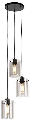 Qazqa - Design Hängelampe I Pendellampe I Pendelleuchte schwarz mit Rauchglas 3-flammig-Licht - Kuppel I Wohnzimmer I Schlafzimmer - Länglich - LED geeignet E27