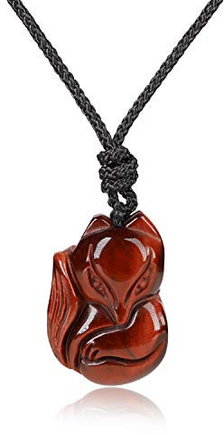 COAI Geschenkideen Unisex Glückskette mit Fuchs Anhänger aus Rotem Tigerauge Amulett Verstellbare Kette