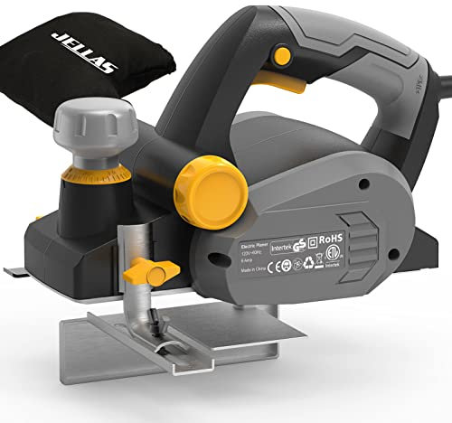 Jellas Electric Planer, Voltage 230-240V Electric Hand Planer, 16000RPM Planer, with 2 Reversible HSS Blades, 2mm Adjustable Cut Depth, Parallel Fence Bracket, Ideal Planer Woodworking, EP710