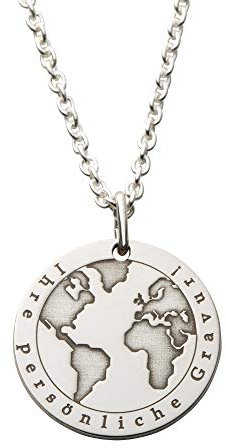 JUWEDI.de Hals-Kette echt Silber 925 mit Gravur Weltkugel (20mm)