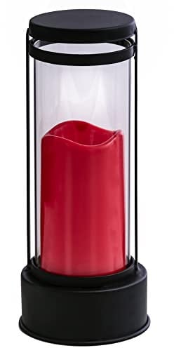 Dehner Grablaterne mit LED-Beleuchtung, Ø 12 cm, Höhe 27 cm, Eisen/Glas, rot