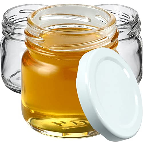 KADAX 50st Mini Gläser 40 ml mit Schraubdeckel fi 43mm, Einmachglas, Gewürzgläser mit Deckel, Sturzglas, Probiergläser, Marmeladengläser, kleine Honiggläser (50 Stück, Weiß Deckel)