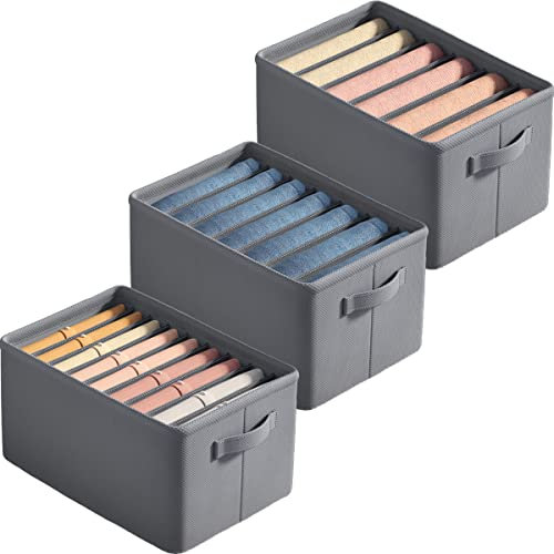 Faltbar Kleiderschrank Organizer [3er Set] für Jeans, Hemden, T-Shirts, Mäntel, Stoff Schrank Organizer, Ordnungssystem Kleiderschrank, Aufbewahrungsbox mit Trenner [6 + 7 + 9 Fächer] - Dunkelgrau