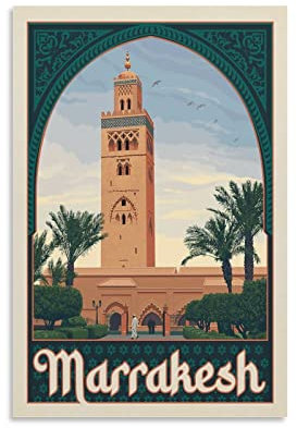 Vintage-Reiseposter Marokko Marrakesch Poster, dekoratives Gemälde, Leinwand, Wandposter und Kunstbild, moderner Familien-Schlafzimmer, Dekor-Poster, 30 x 45 cm