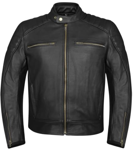 XAVIA MISANO Giacca Da Moto Da Uomo - Giacca Da Motociclista In Pelle Leggera E Traspirante Con Protezioni Di Livello 2 Certificate CE (S, Nero)