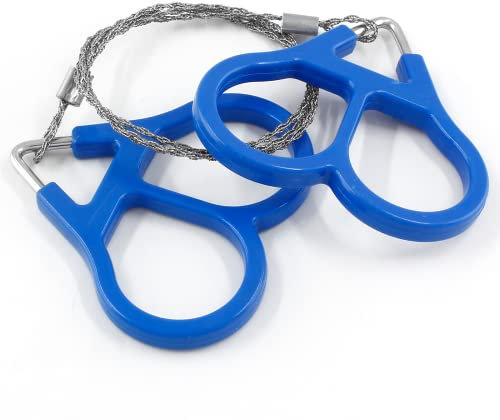 Waziaqoc Sierra de alambre de supervivencia, sierra de alambre de acero de emergencia resistente, tamaño de bolsillo, herramienta al aire libre para cortar madera, goma, plástico, color azul