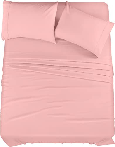 Utopia Bedding Parure de lit 4 pièces en Microfibre brossée, résistante au rétrécissement et à la décoloration, Facile d'entretien (lit Double, Rose)