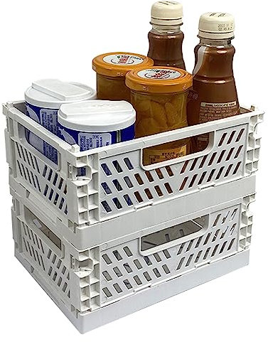 RHBHY Klappbox Klein Klappkiste Klappboxen Faltbar Stabil 2stk Mini Klappkorb Kunststoff Stabil Aufbewahrungskorb Stapelbehälter Organizer Platzsparend für Kleinkram und Kosmetik (Weiß)