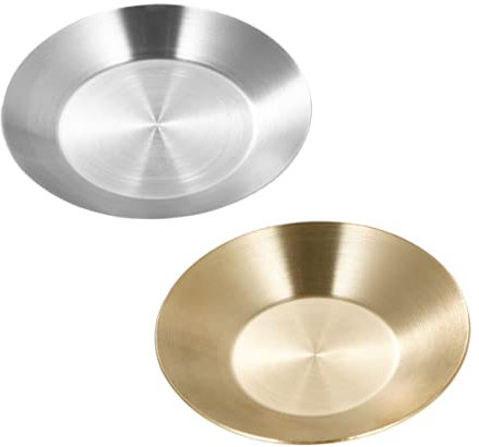 Lurrose 2pcs Seasoning Dish Serving Tray Round Fondue Plates Round Serving Platter Cutlery Tray Round Tray Utensil Tray Round Serving Tray Hot Pot Plate Tableware Stainless Steel