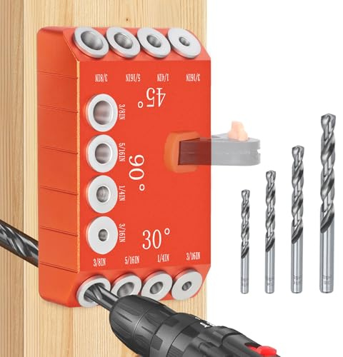 Steel DN Mate 45 30 90 Degree Angle 4 Sizes Drill Guide for Cable Railing Lag Screw Wood Post, Drill Jig for Angled Holes/Straight Holes, Durable Aluminum Drilling Jig for Deck Stair Handrail DG12
