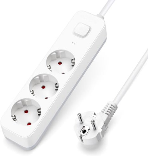 Aigostar Steckdosenleiste 3-fach, Mehrfachsteckdose mit Schalter, Mehrfachstecker Verlängerungskabel 3m Kabel, Weiß