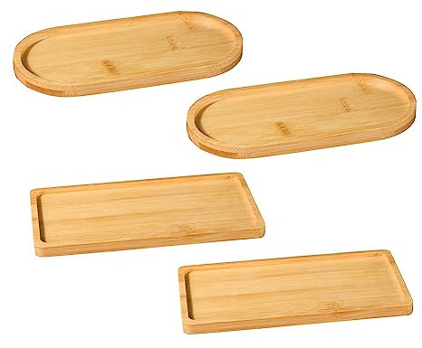 Tucireat Bandeja Bambú Rectangular 4 Piezas Bandeja Bambú Pequeña Bandeja Pequeña de Bambú Ovalada Bandeja Bambu Ovalada Bandeja Madera Bambu Pequeña Bandeja Bamboo Bandeja de Baño de Bambú para Café