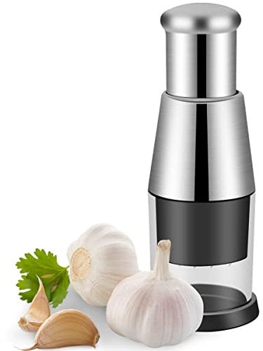 Picador de ajo prensado, triturador de ajo manual de acero inoxidable, trituradora de ajo tipo empuje manual, utensilio de cocina para ahorrar mano de obra, para ensalada de jengibre, chile, cebolla