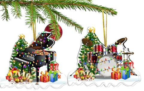 2 Stück Anhänger Weihnachtsbaum, Musikinstrument Weihnachtsbaum Charme Christmas Decorations, Weihnachtsbaumschmuck, Weihnachtsbaum Deko, für Kinder, Musikliebhaber