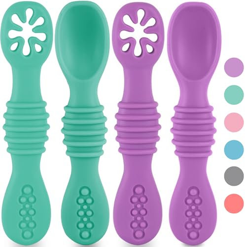 HOMYBABY® PreCucharas y Cucharas Bebe Silicona + EBOOK GRATIS Recetas BLW - Cuchara BLW Aprendizaje en etapas - Cubiertos Recomendados por Nutricionistas - Pre Cuchara Antibacteriana y Ergonómica (Z)