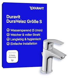 Duravit DuraVelez wassersparende Waschtischarmaturen, Größe S (Auslauf Höhe 100 mm), Waschbecken Armatur, Wasserhahn Bad mit Zugstangen Ablaufgarnitur, Chrom