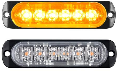 PICAA 2x Ambre 6 LEDs Lumières Stroboscopiques D'urgence, 12V-24V LED Flash Lampes de Balise D'avertissement de Danger pour Voiture Véhicule Camion Remorque Caravane