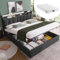 Polsterbett 160x200, LED Doppelbett mit Stauraum & Lattenrost, Verstellbares Stauraum-Kopfteil Bett mit Aufladen USB & Staufach, Hydraulisch Stauraumbett Funktionsbett Bettgestell, Mit Matratze, Grau