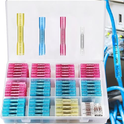 SQAQS 220PCS Schrumpfverbinder Wasserdicht 26-10 AWG, Kabel Quetschverbinder Set mit Schrumpfschlauch, Wasserdicht Stossverbinder, Elektrische Isoliert Verbinder für Beleuchtung Verwendet