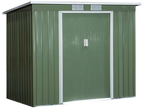Outsunny Caseta de Jardín Exterior 2,42 m² 213x130x172 cm Cobertizo de Jardín Exterior con Puerta Corredera Techo Inclinado Base Refuerzo (Suelo NO Incluido) y 2 Ventanas Verde