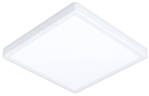 EGLO LED Deckenleuchte Fueva 6, eckige Badezimmer Deckenlampe | Badlampe Decke aus Kunststoff in Weiß, Deckenbeleuchtung warmweiß-kaltweiß, IP44, 29 x 29 cm