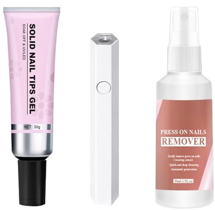 Solid Nail Glue,Nail Extension Glue | Quick Drying Strong Adhesive Solid Acrylic Nail Glue Gel With Remover And Curing Lamp For Clear Acrylic Fake Nails Home Salon