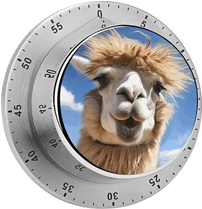 Timer, lustiger Alpaka-Lama-Druck, visueller Timer, mechanischer Küchentimer, Edelstahl, Countdown-Timer, 60-Minuten-Aufzieh-Timer