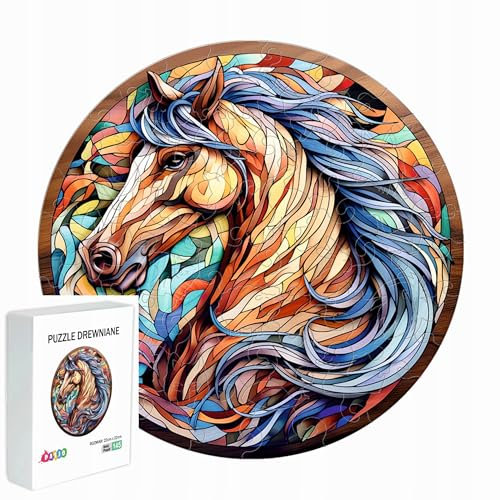 PASJO - Holzpuzzle Erwachsene mit Pferdemotiv 145 Teile 22x22 cm - Geschenkidee für Kinder - Holz Puzzle Pferd - Einzigartige Tierförmige Holz-Puzzle - Creative Jigsaw aus Holz für Erwachsene