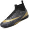 VTASQ Chaussures de Football Homme High Top Spike Professionnel Crampons Foot Adolescents Entrainement Chaussures de Sport en Plein Air Athlétisme Compétition Noir/Or 37 EU