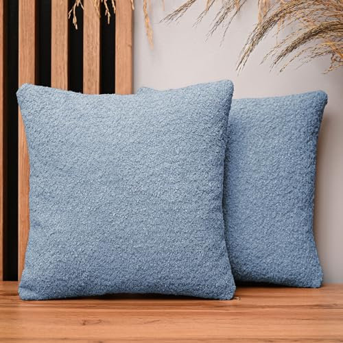MG Design 2er Set Kissenbezüge 35 x 35 cm in Blau – mit Reißverschluss, fein gewebt mit Chenille-Haptik, pflegeleich