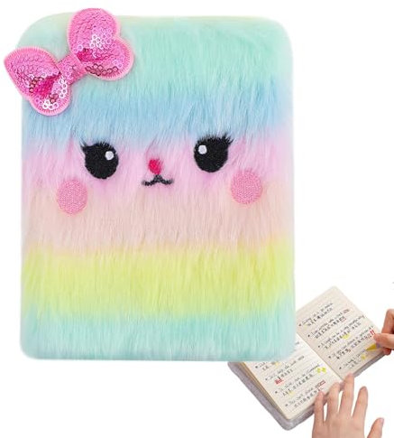 Plush Diary, Cartoon Cat Journal, Stuffed Animal Notebook, Cute ,Soft Cartoon Animal Girls Notebook, Cute Stuffed Animal Stationery Notebook, School Travel Accessories Writing Supplies For Kids Adults
