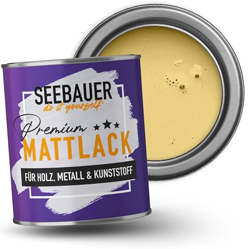 SEEBAUER diy Mattlack Gelb 750ml für Innen & Außen (No. 447 Maple Leaf) Möbelfarbe ohne Schleifen - Hybrid-Lack für Holz, Metall, Kunststoff - Holzlack, Möbellack hohe Deckkraft