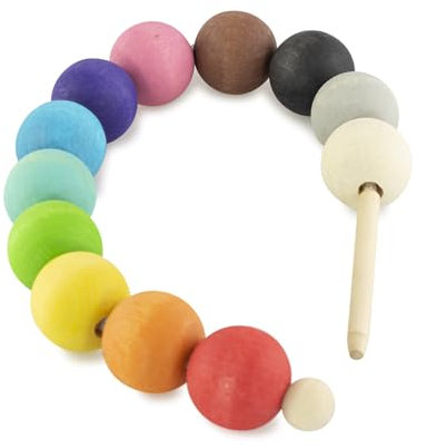 Ulanik Fädelspiel Perlen Mittel, Montessori Spielzeug ab 3 Jahre, Baby Perlen zum Auffädeln, Spiel für Zählen und Sortieren Farben Lernen — 12 Holzkugeln Bunt