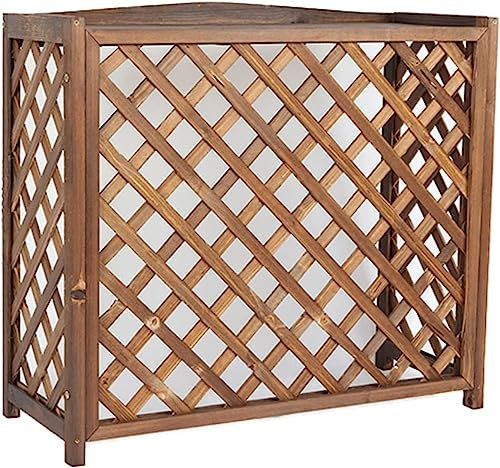 Outdoor Wood Air Conditioner Cover Fence Screen Privacy AC Covers for Outside Units Sun and Rain Proof Grid Design to Hide Air Conditioner