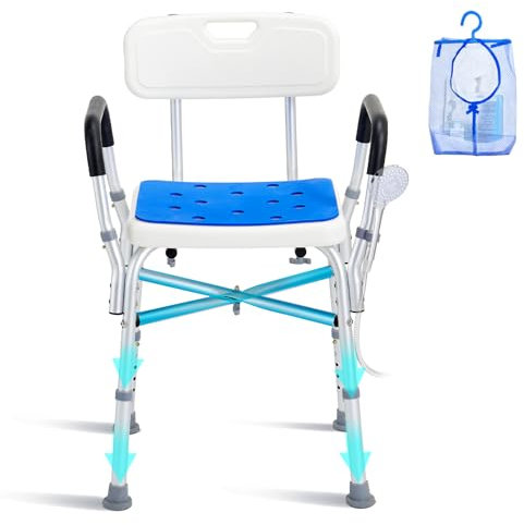 VEVOR Sedia da Doccia, Capacità di 181,4 kg Sgabello da Doccia con Barra di Attraversamento, Braccioli e Schienale Imbottiti, Sedia per Vasca Sedia da Bagno con Panca Regolabile per Anziani Disabili