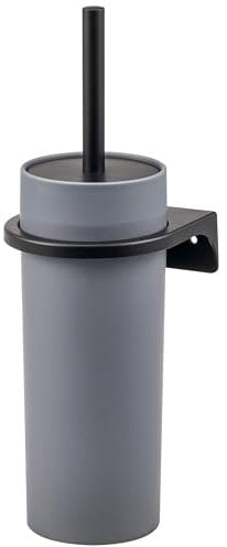 bremermann runde WC-Garnitur Savona mit gummierter Softtouch-Oberfläche inkl. Wandhalterung zum Kleben oder Bohren & 1 Ersatzbürstenkopf - für Badezimmer und Gäste-WC aus Kunststoff (Grau)