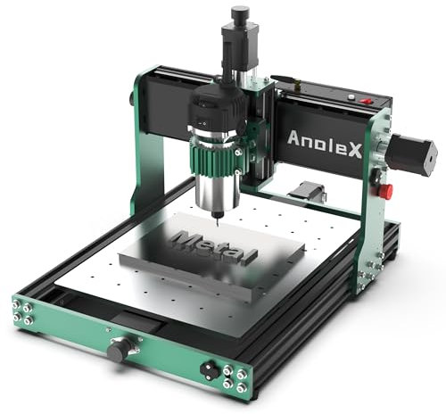 AnoleX CNC Router 3030-Evo Max, interamente in metallo, asse XYZ Dual Guide lineari in acciaio con trimmer router da 800 W, ideale per tagliare alluminio, ottone, acciaio inossidabile, legno, acrilico